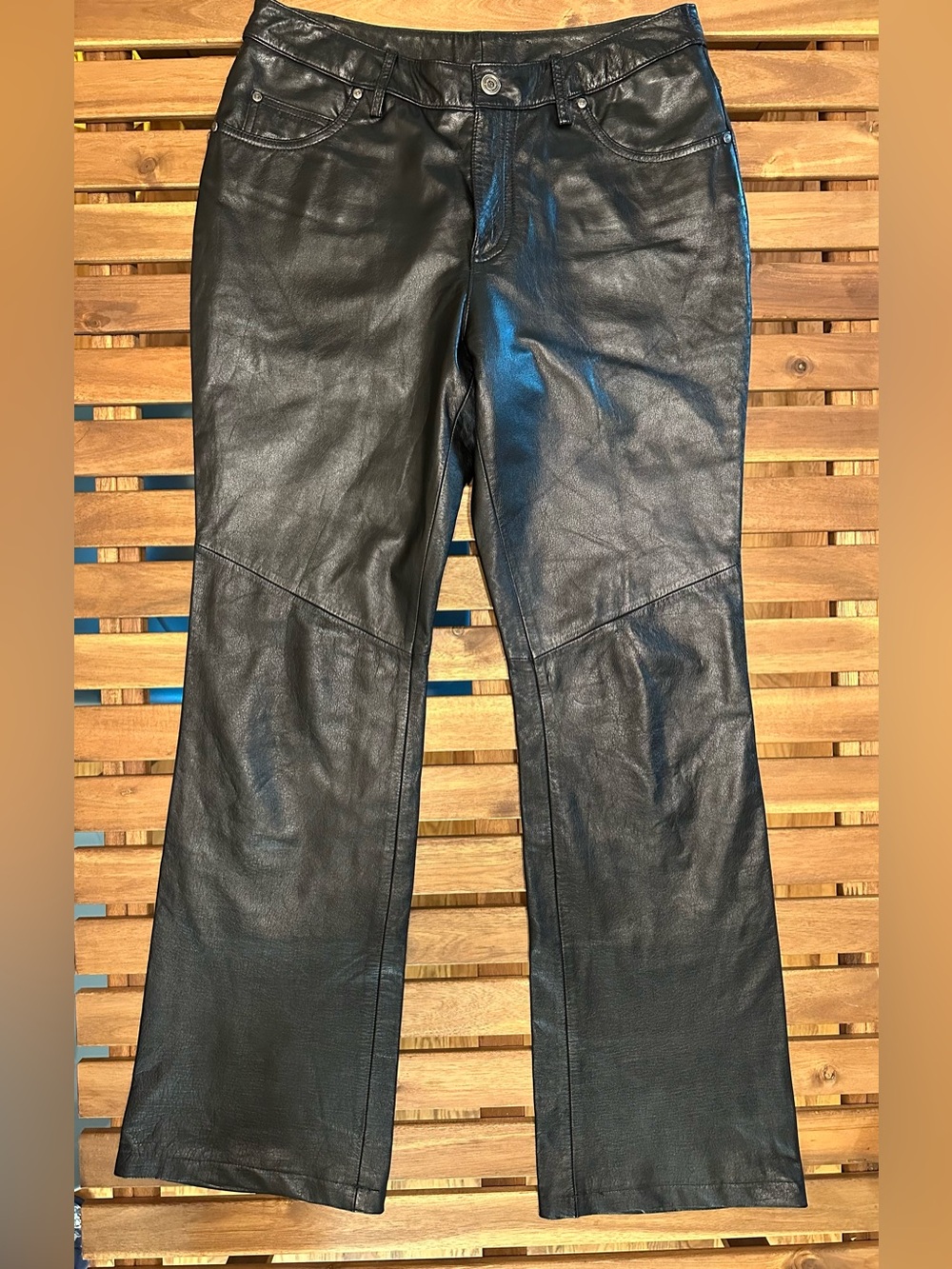 Harley-Davidson Black Leather Boot-Cut Flare Pants - Picture 3 of 12